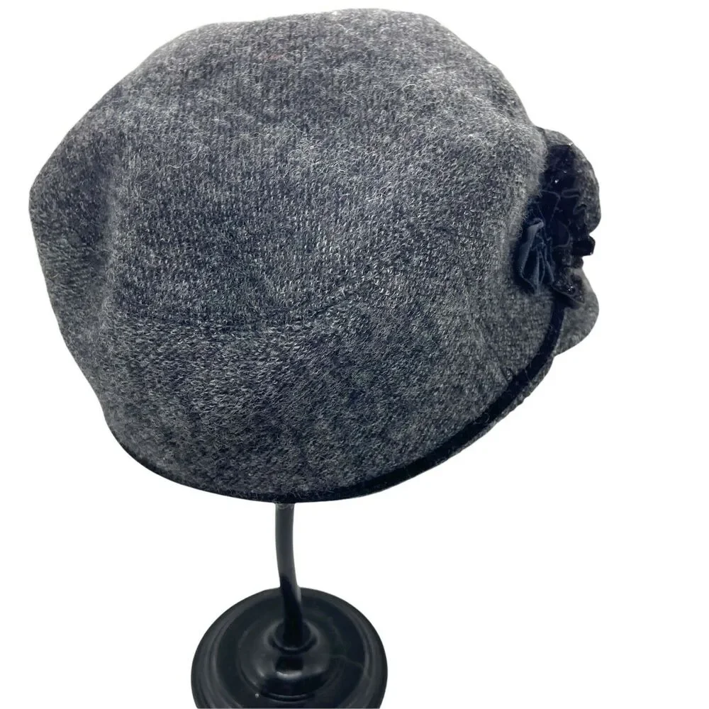 Floral Cadet Military Hat Betmar Women's Black Gray Velvet Trim Vintage Retro